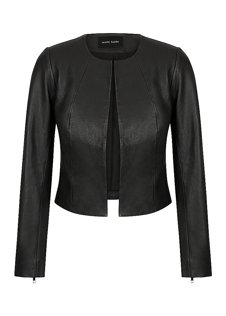 L/S Cropped Leather Jacket with Zips - Matt Black - NEW ARRIVAL - BEST SELLER