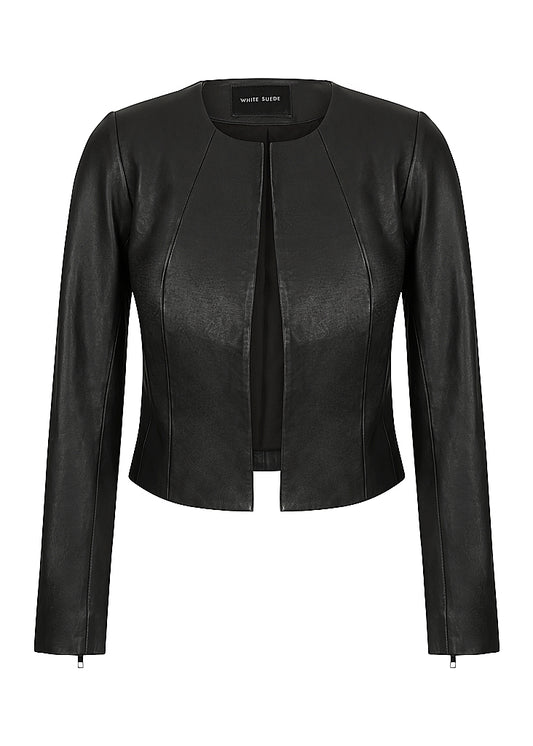 L/S Cropped Leather Jacket with Zips - Matt Black - NEW ARRIVAL - BEST SELLER