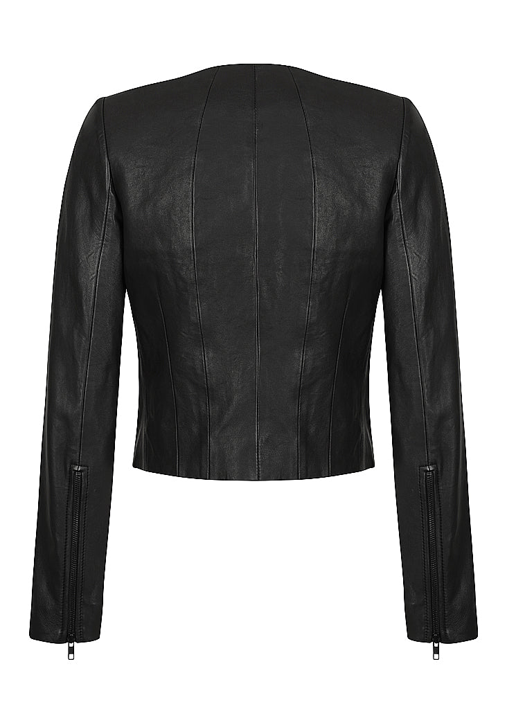 L/S Cropped Leather Jacket with Zips - Matt Black - NEW ARRIVAL - BEST SELLER