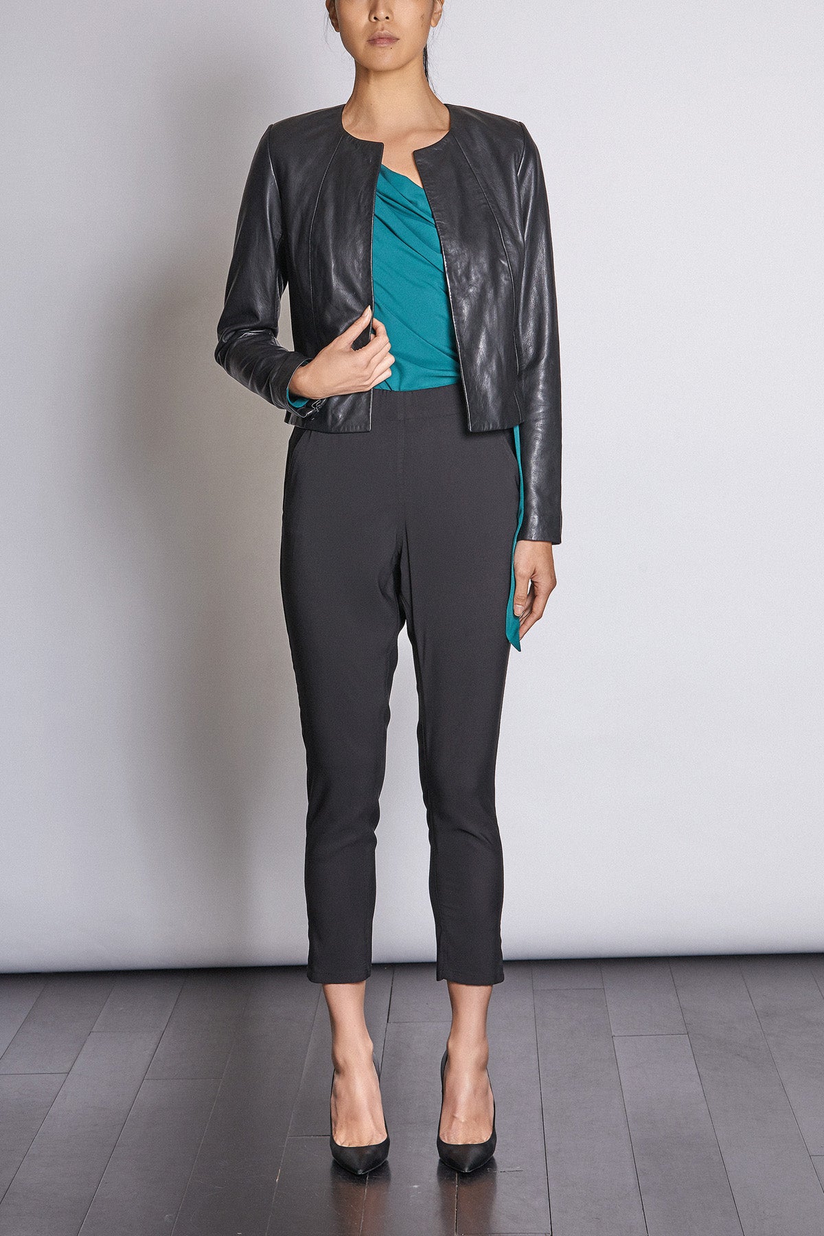 L/S Cropped Leather Jacket with Zips - Matt Black - NEW ARRIVAL - BEST SELLER