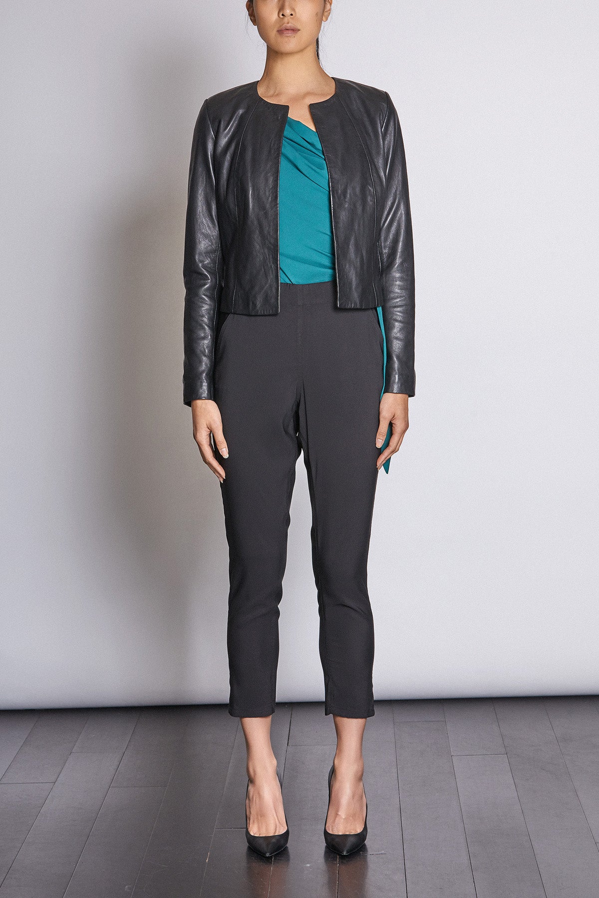 L/S Cropped Leather Jacket with Zips - Matt Black - NEW ARRIVAL - BEST SELLER