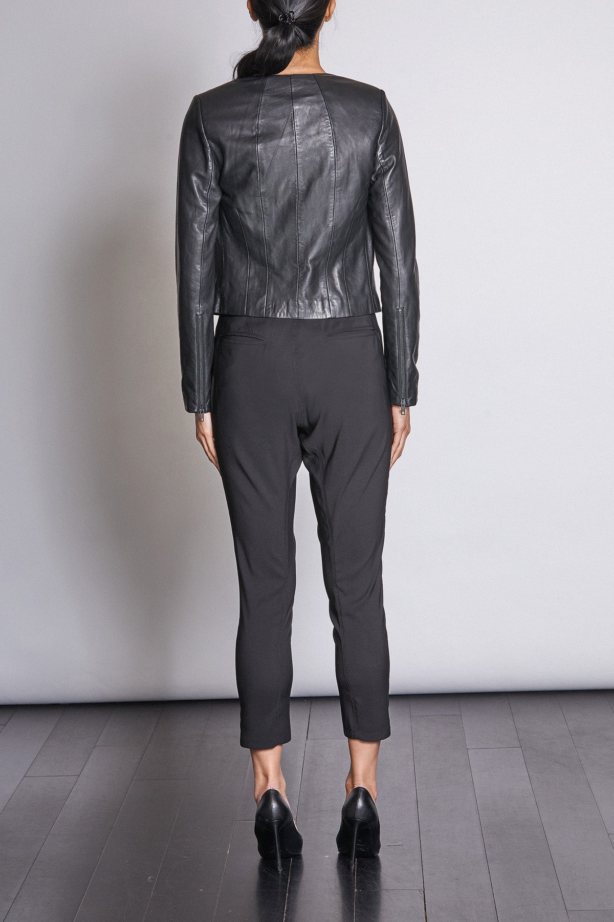 L/S Cropped Leather Jacket with Zips - Matt Black - NEW ARRIVAL - BEST SELLER