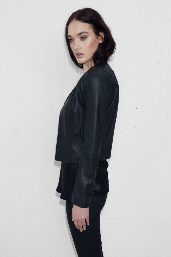 L/S Cropped Leather Jacket with Zips - Matt Black - NEW ARRIVAL - BEST SELLER