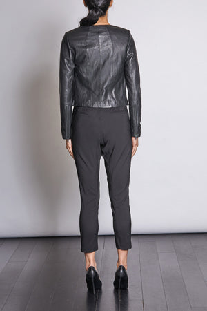 L/S Cropped Leather Jacket with Zips - Matt Black - NEW ARRIVAL - BEST SELLER